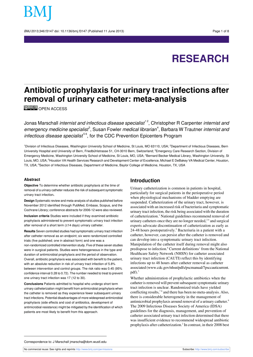 (PDF) Antibiotic prophylaxis for urinary tract infections after removal