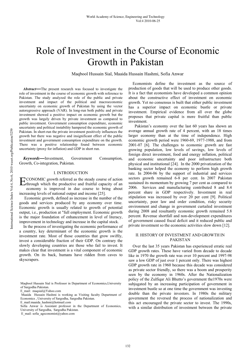 economic growth in pakistan research paper