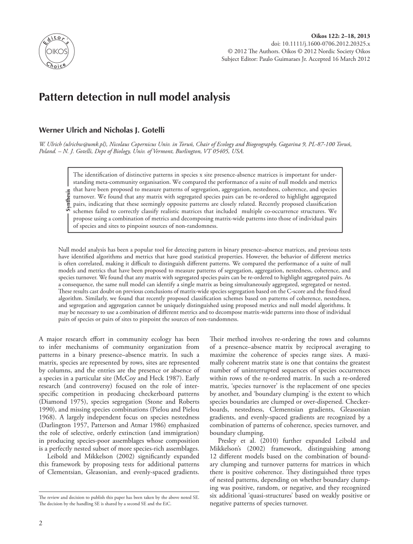 Pdf Pattern Detection In Null Model Analysis