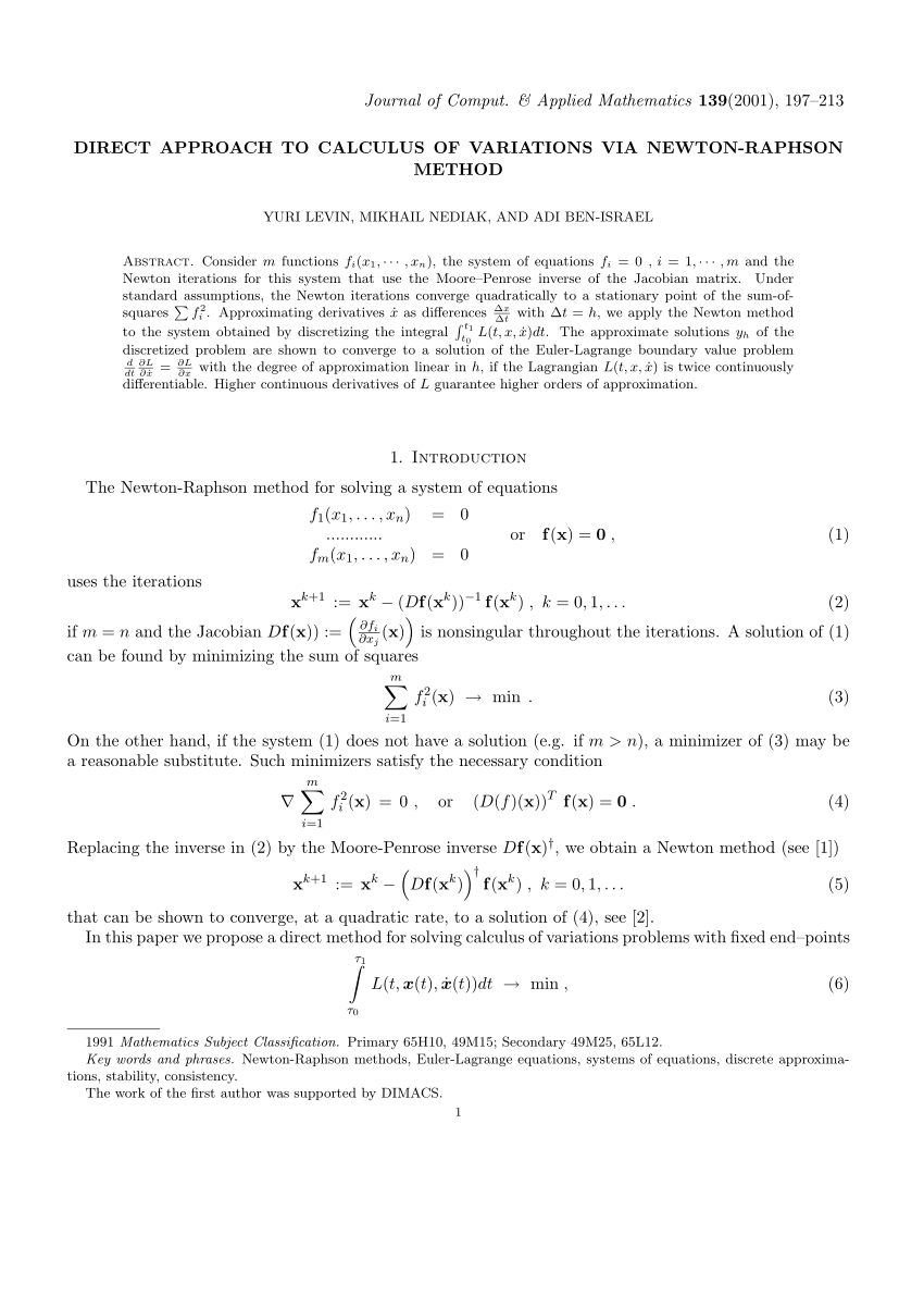Pdf A Direct Approach To Calculus Of Variations Via Newton Raphson Method