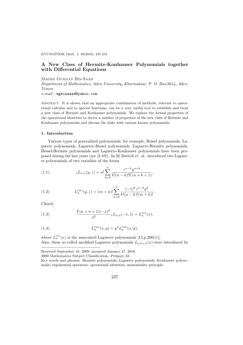 Pdf A New Class Of Hermite Konhauser Polynomials Together With Differential Equations