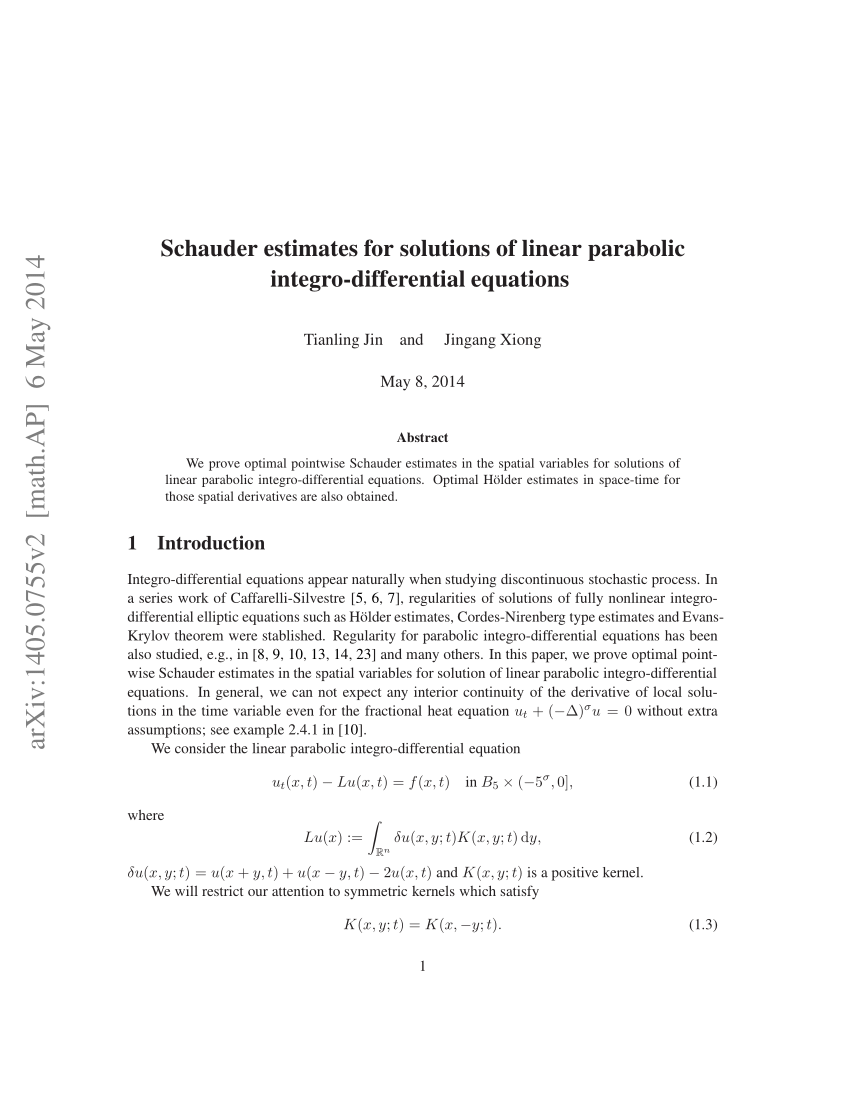 Pdf Schauder Estimates For Solutions Of Linear Parabolic Integro Differential Equations