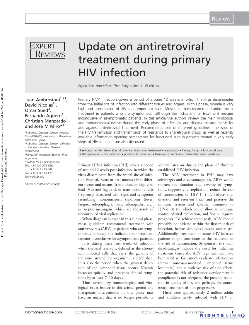 Pdf Update On Antiretroviral Treatment During Primary Hiv Infection