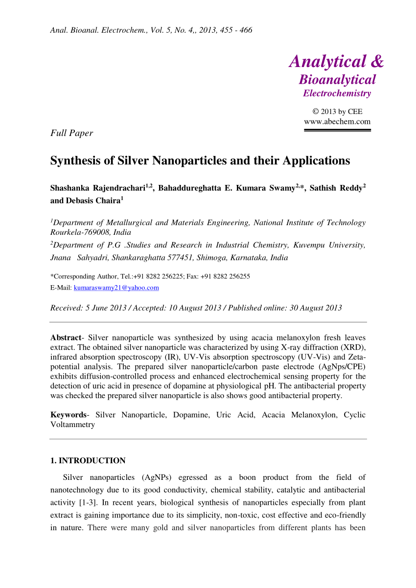 silver nanoparticles research paper pdf