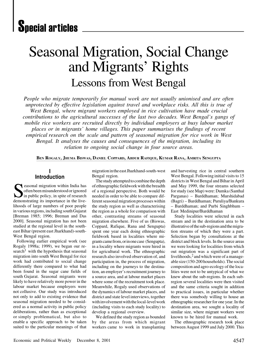 essay on seasonal migration