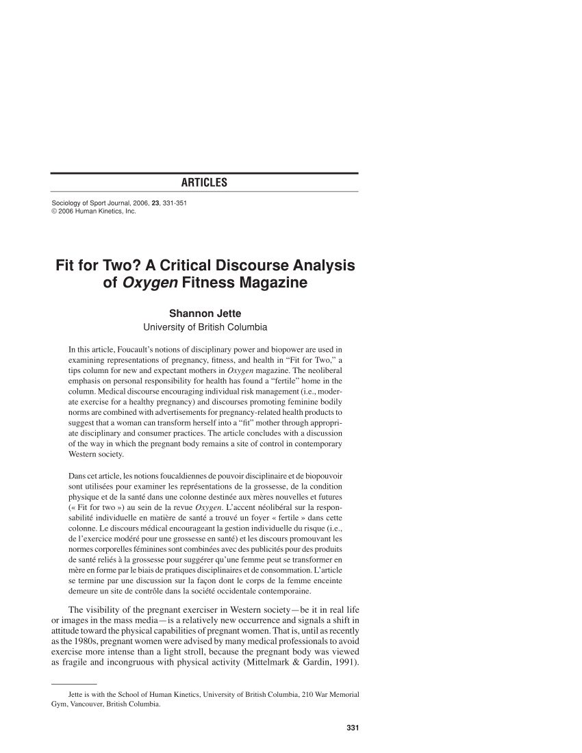 PDF) Jette, S. (2006). “Fit for Two?”: A critical discourse