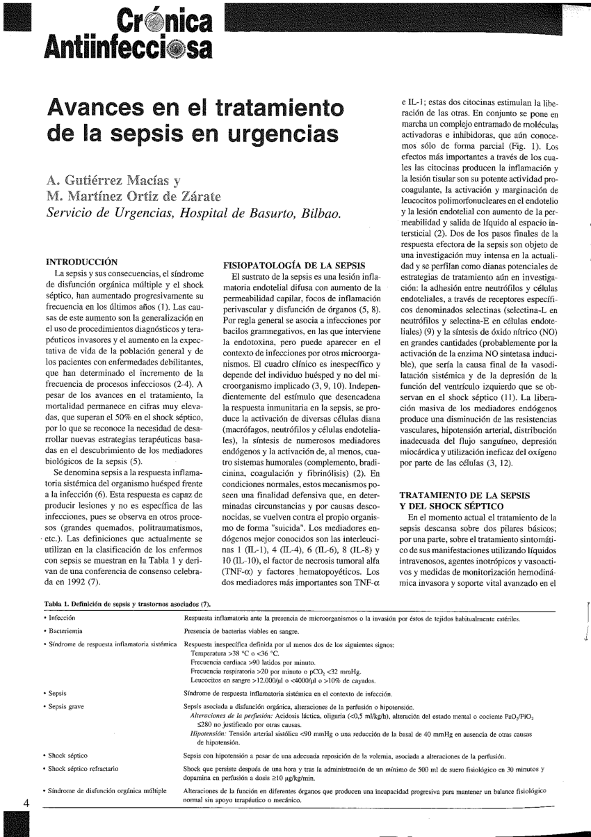 Pdf Avances En El Tratamiento De La Sepsis En Urgencias 1471