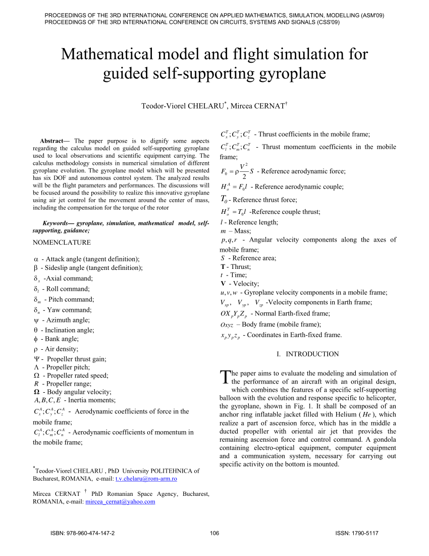 Pdf Mathematical Model And Flight Simulation For Guided Self Supporting Gyroplane