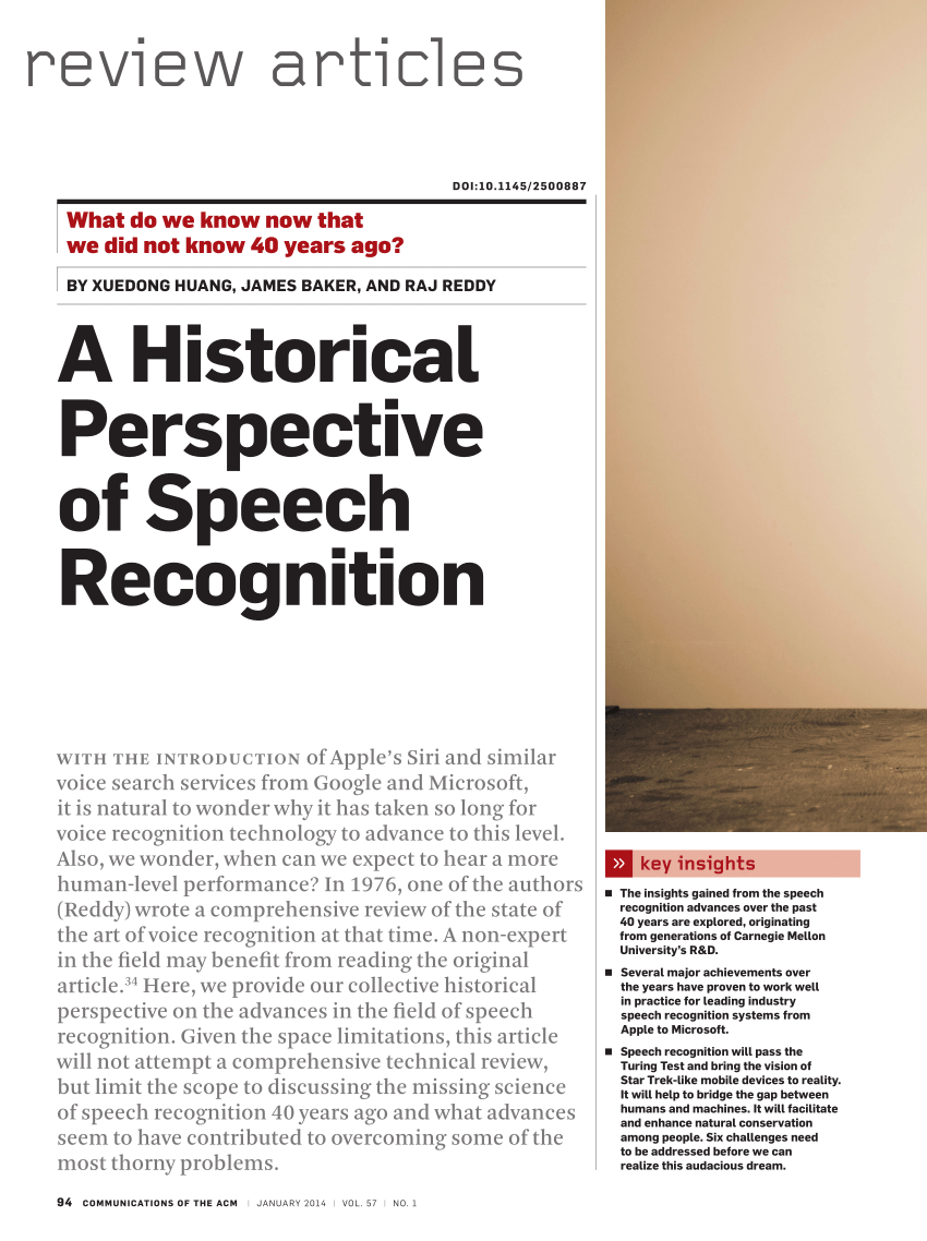 PDF) A Historical Perspective of Speech Recognition
