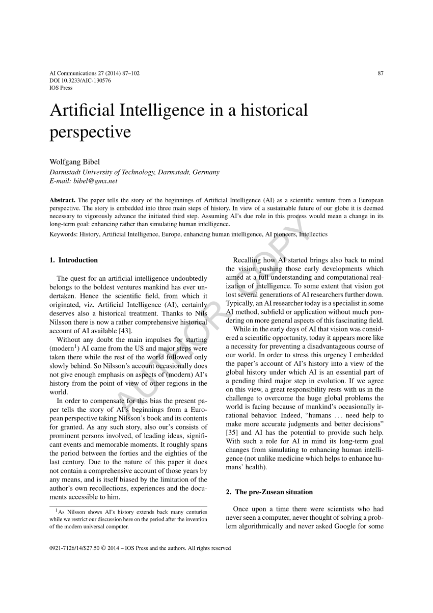 Pdf Artificial Intelligence In A Historical Perspective