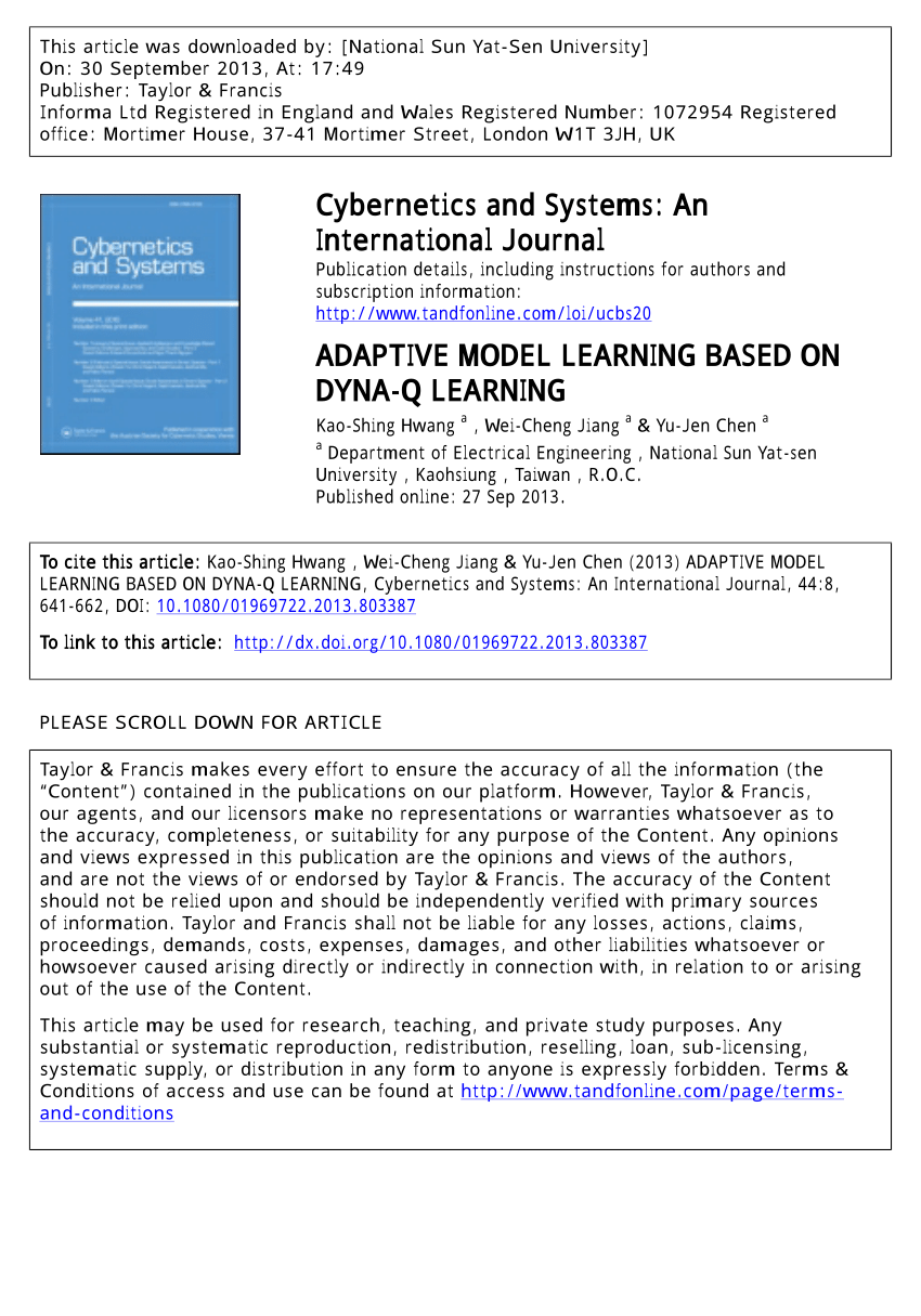 Pdf Adaptive Model Learning Based On Dyna Q Learning