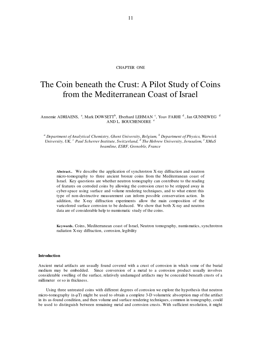 Pdf The Coin Beneath The Crust A Pilot Study Of Coins From The Mediterranean Coast Of Israel