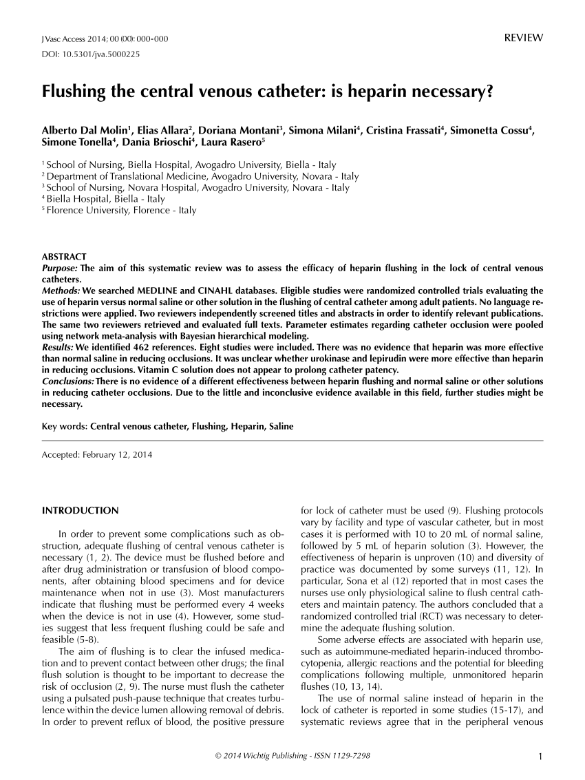 (PDF) Flushing the Central Venous Catheter Is Heparin Necessary?