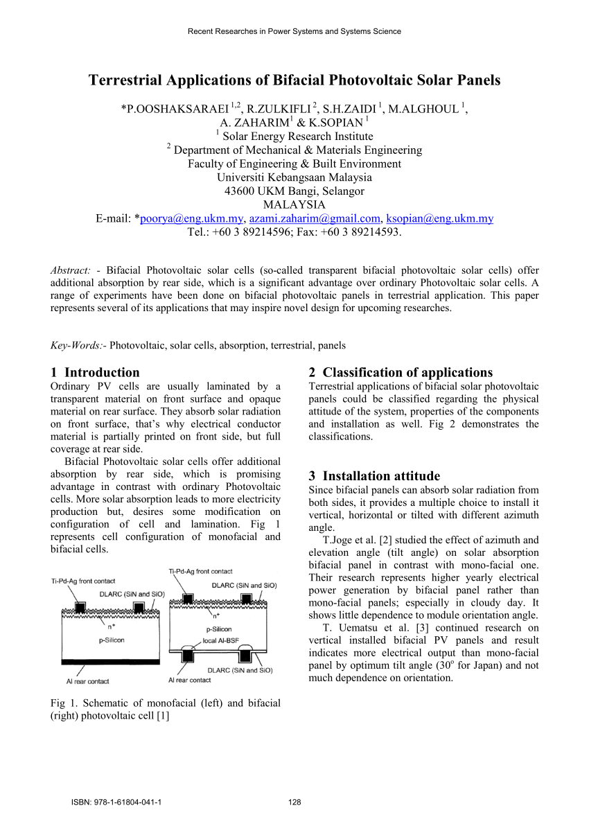 Pdf Terrestrial Applications Of Bifacial Photovoltaic Solar