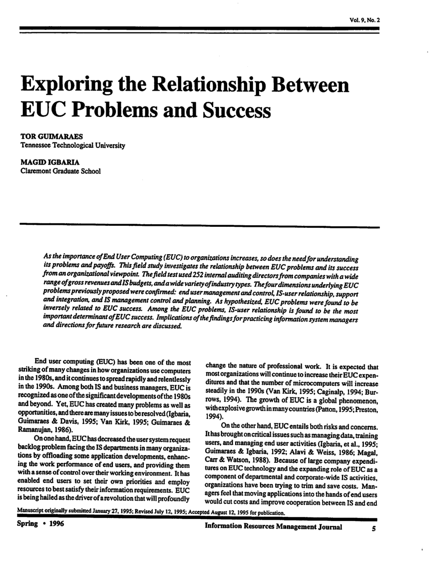 (PDF) Exploring the Relationship Between EUC Problems and Success