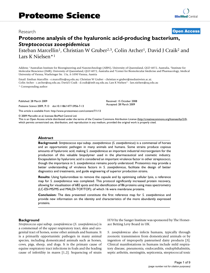 PDF Proteome analysis of the hyaluronic acid producing bacterium