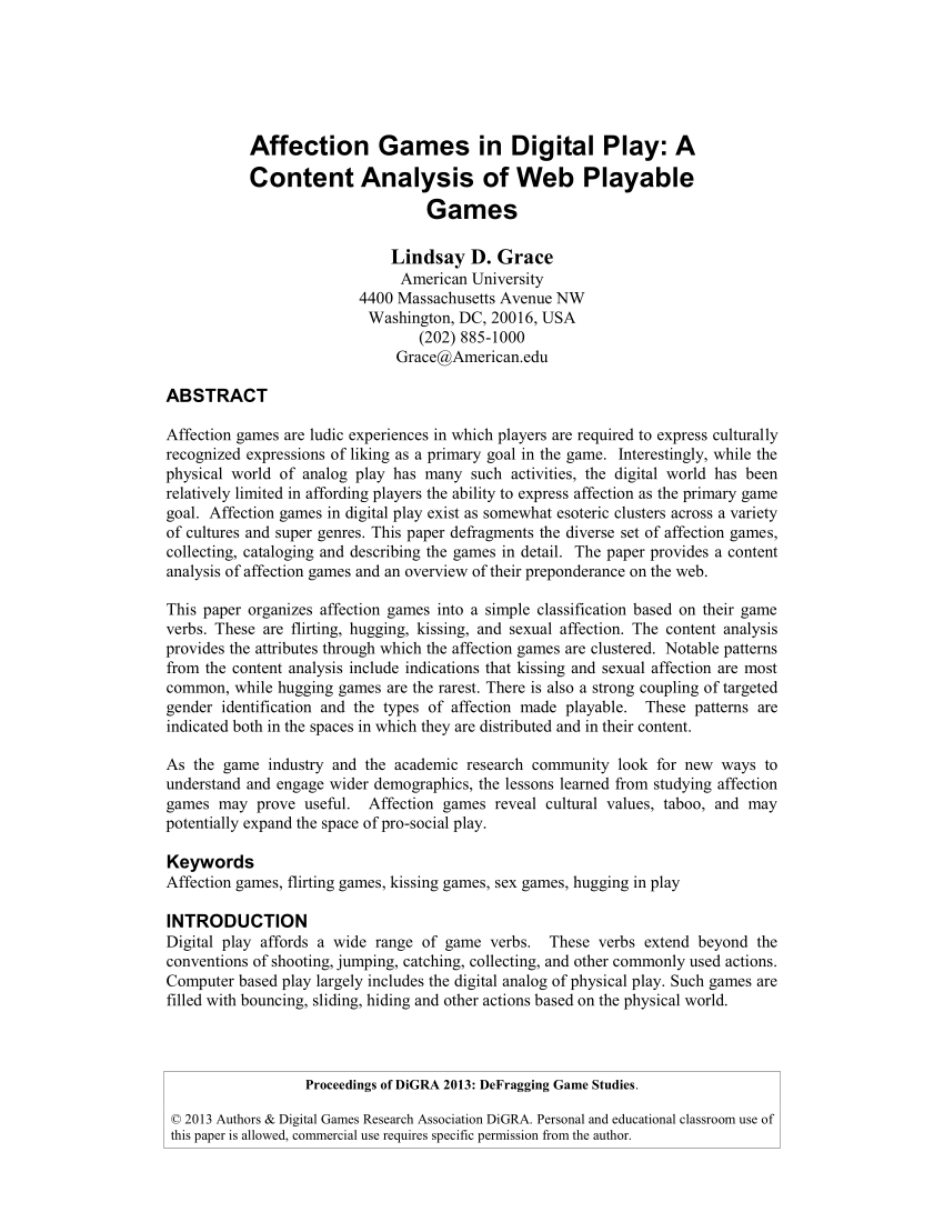 PDF) Affection Games in Digital Play: A Content Analysis of Web