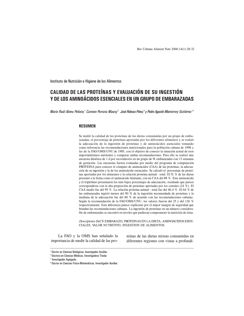 Pdf Calidad De Las Proteínas Y Evaluación De Su Ingestión Y De Los Aminoácidos Esenciales En 1671