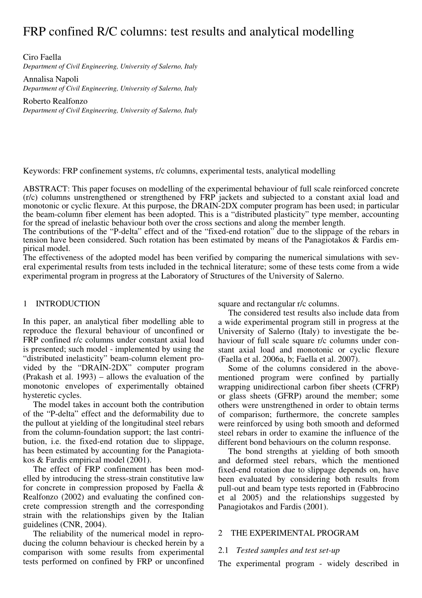 PDF FRP confined R C columns test results and analytical modelling