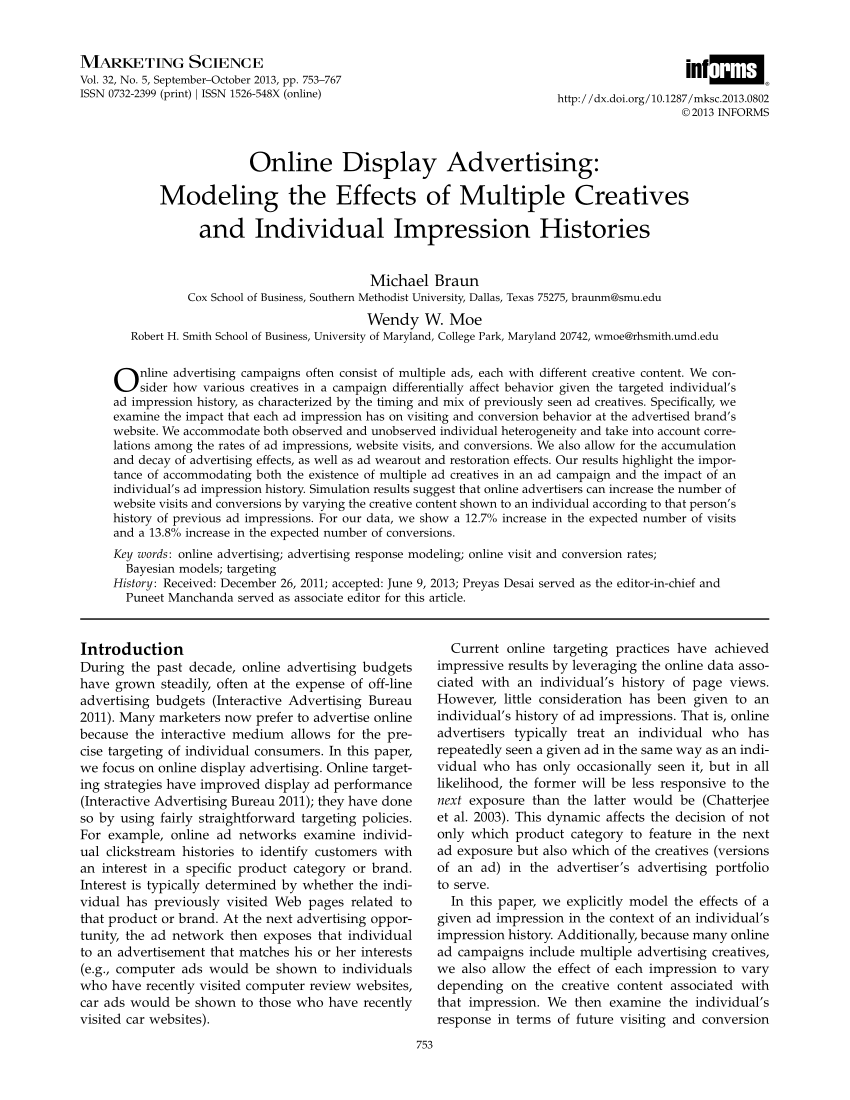 Pdf Online Display Advertising Modeling The Effects Of Multiple Creatives And Individual Impression Histories