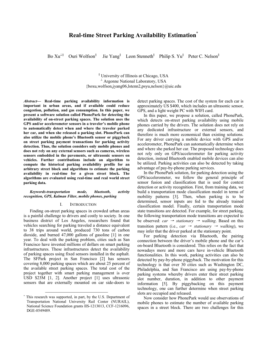 Pdf Real Time Street Parking Availability Estimation