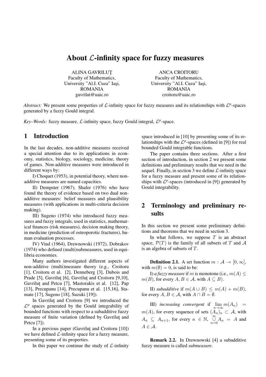 Pdf About L Infinity Space For Fuzzy Measures