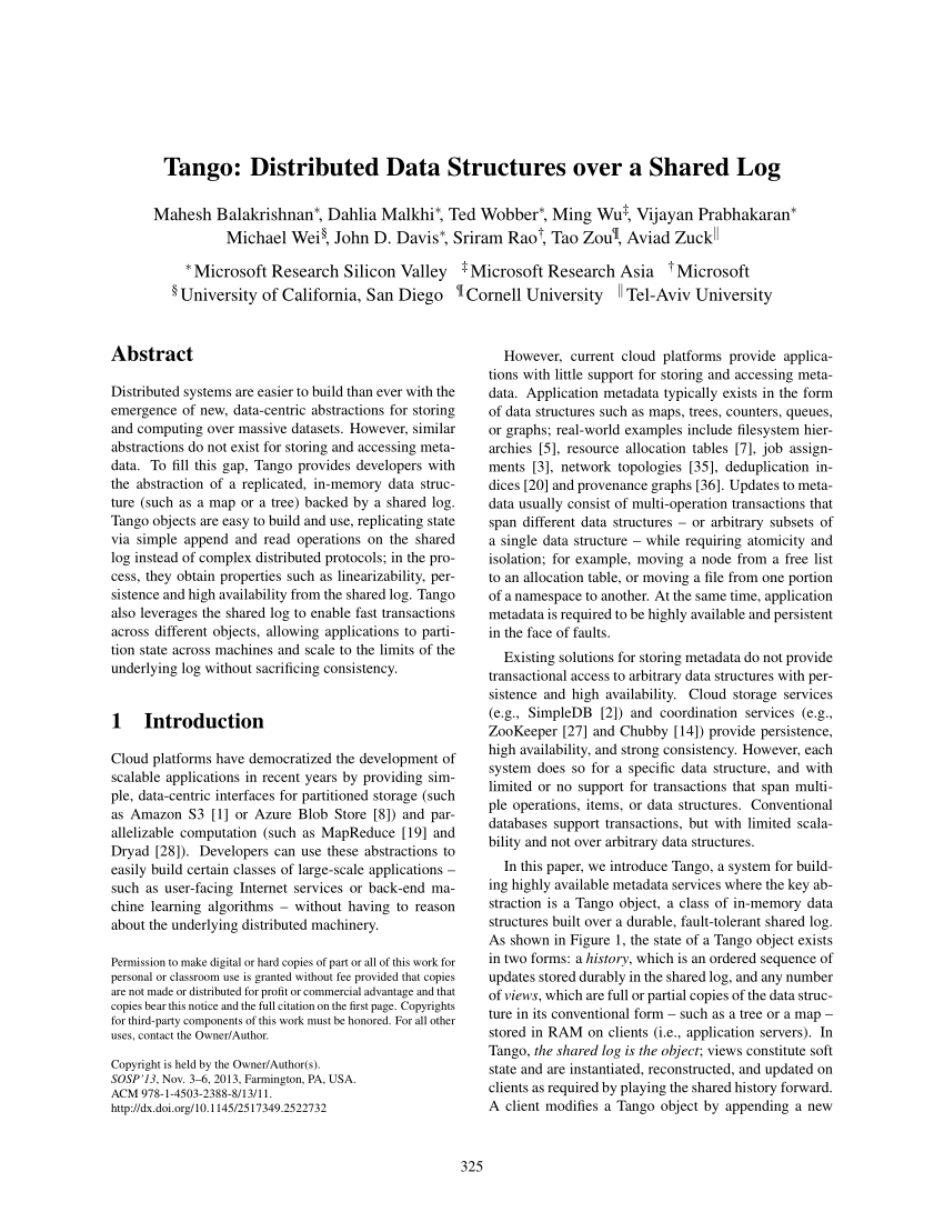 Pdf Tango Distributed Data Structures Over A Shared Log