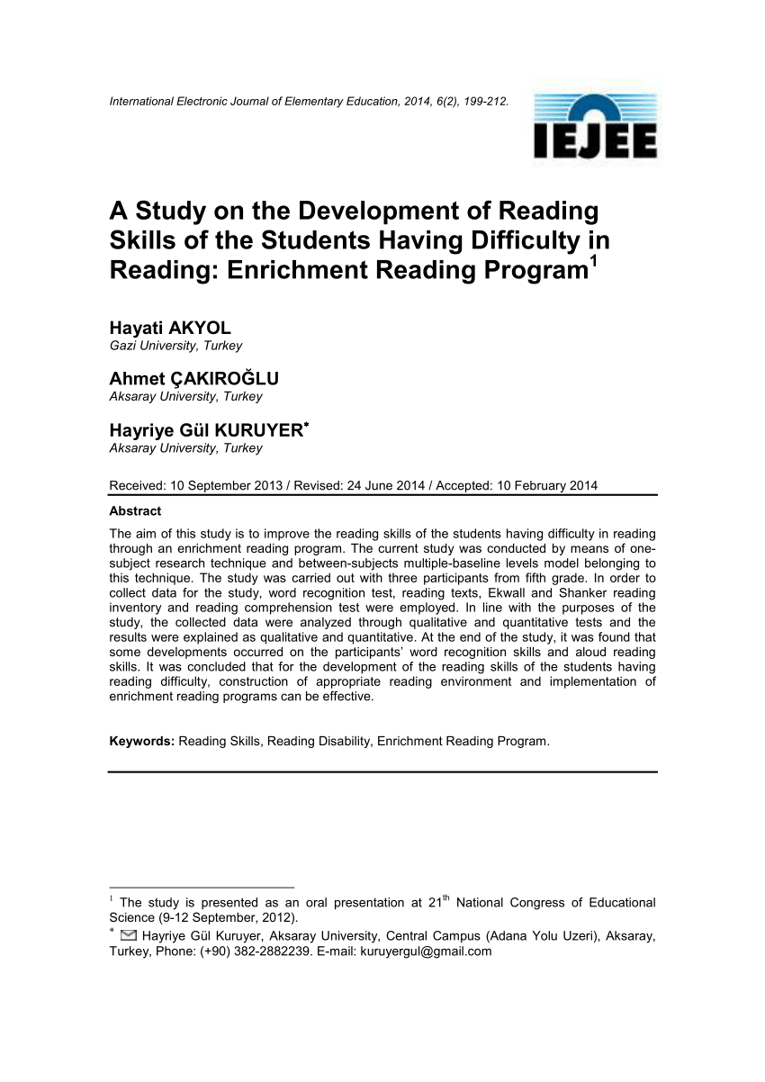 research articles on reading skills