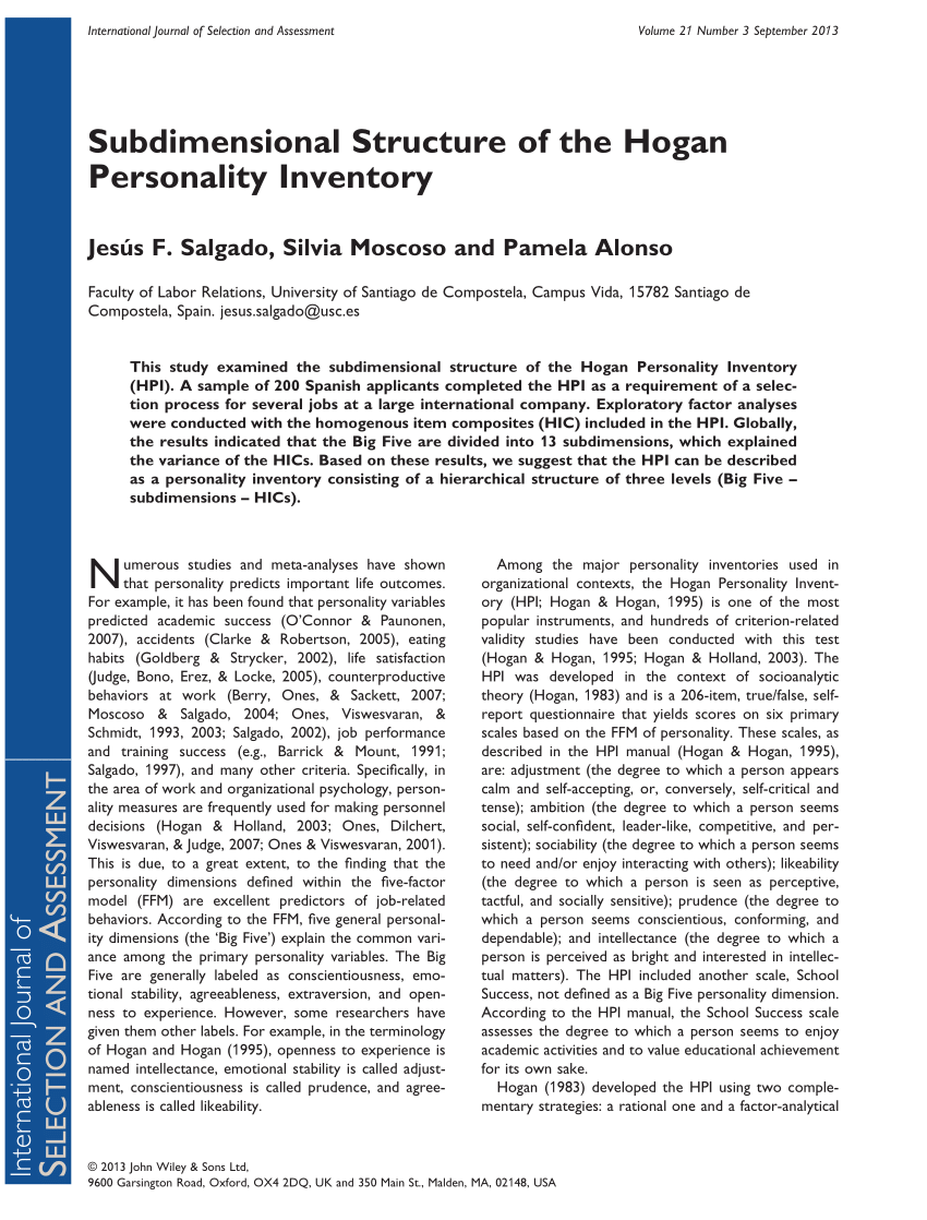 mor byld svulst PDF) Subdimensional Structure of the Hogan Personality Inventory