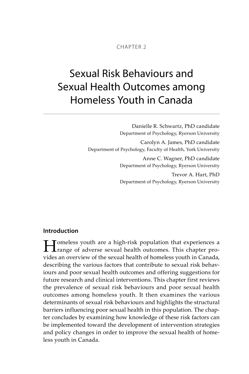 Pdf Sexual Risk Behaviours And Sexual Health Outcomes Among Canadian Homeless Youth 3572