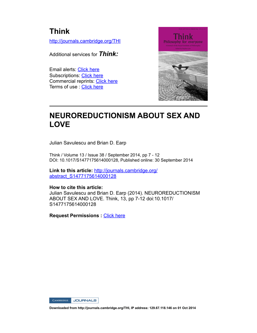 PDF) Neuroreductionism about Sex and Love