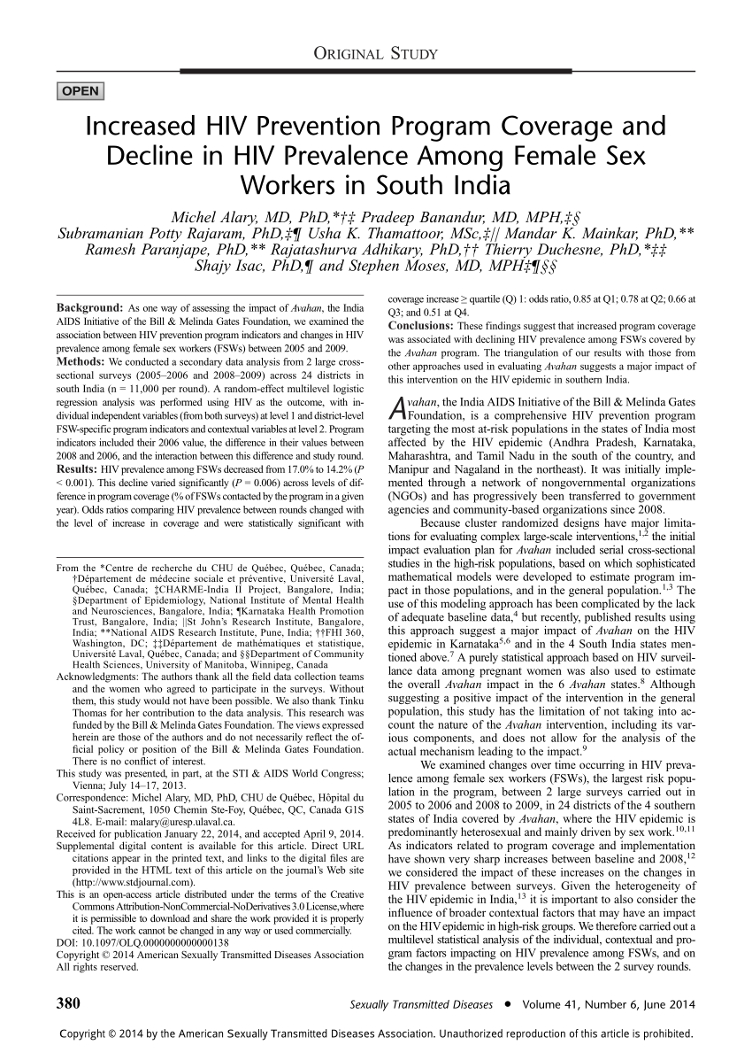 Pdf Increased Hiv Prevention Program Coverage And Decline In Hiv Prevalence Among Female Sex 5984