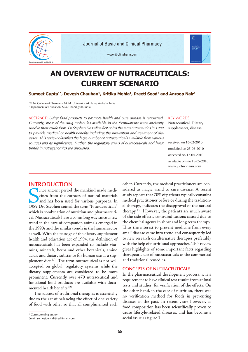 research project on nutraceuticals