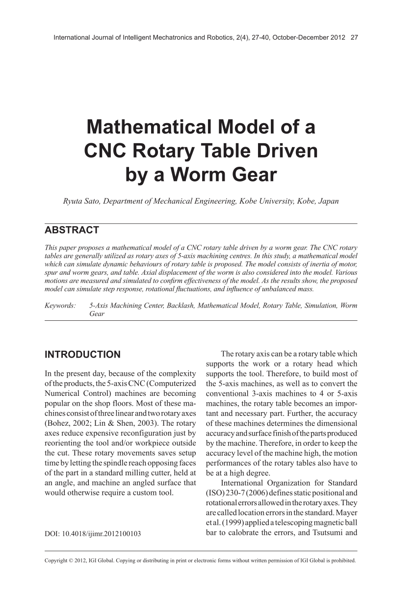 43 table mathematical Model CNC Rotary (PDF) Table of a by Mathematical Driven a