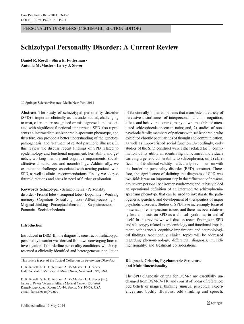 schizotypal personality disorder research article