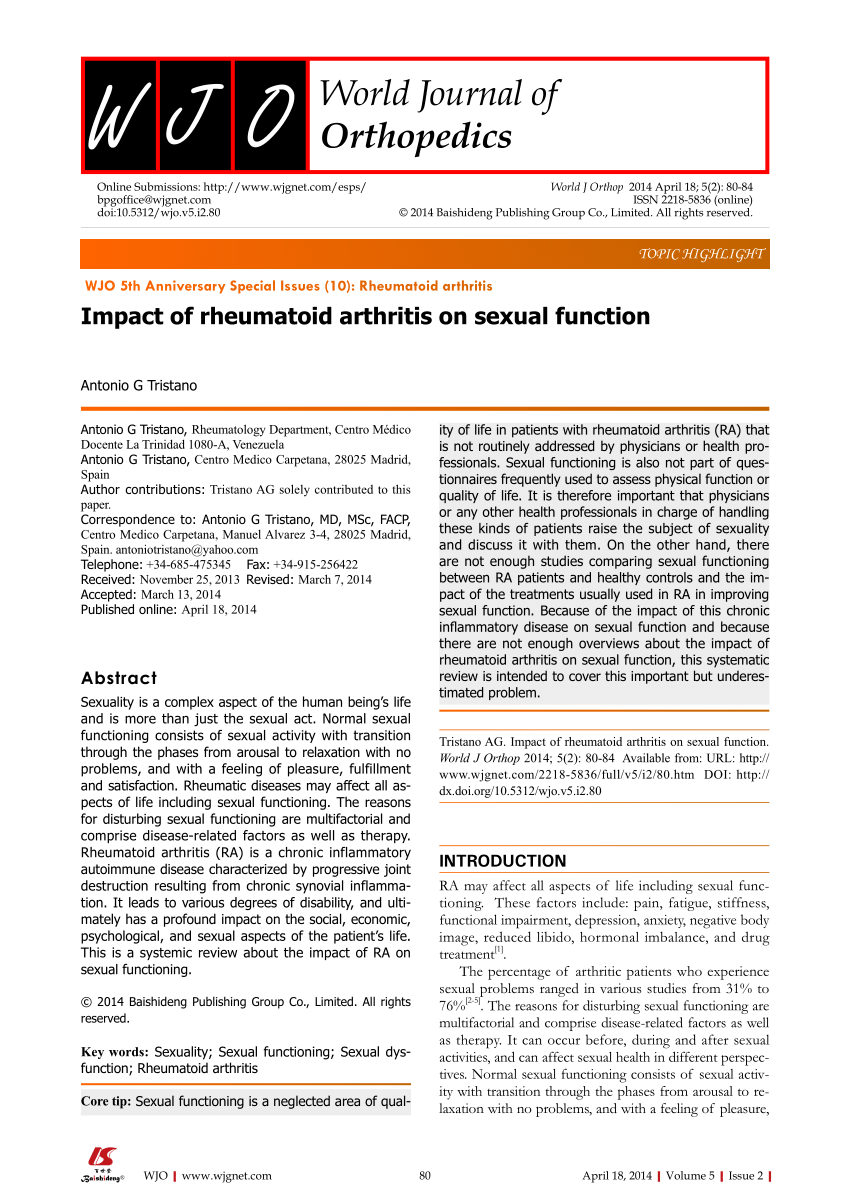 Pdf Impact Of Rheumatoid Arthritis On Sexual Function 2595