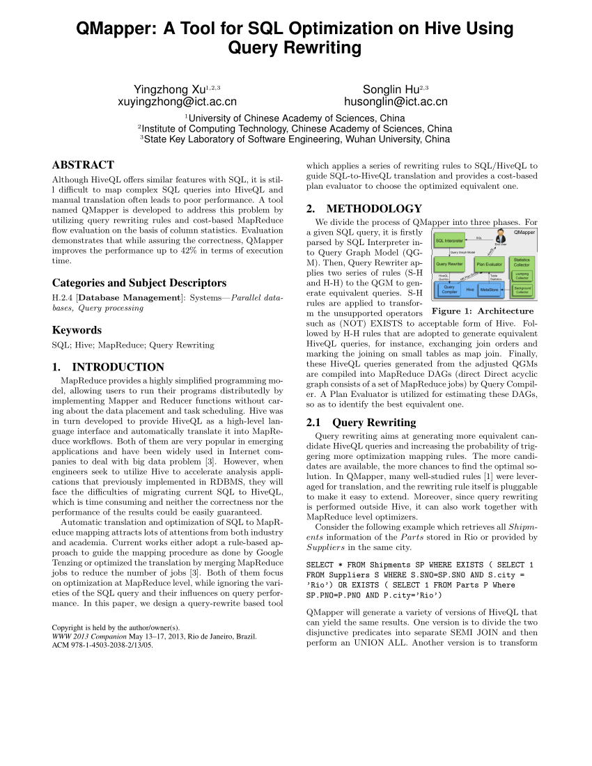 Pdf Qmapper A Tool For Sql Optimization On Hive Using - 