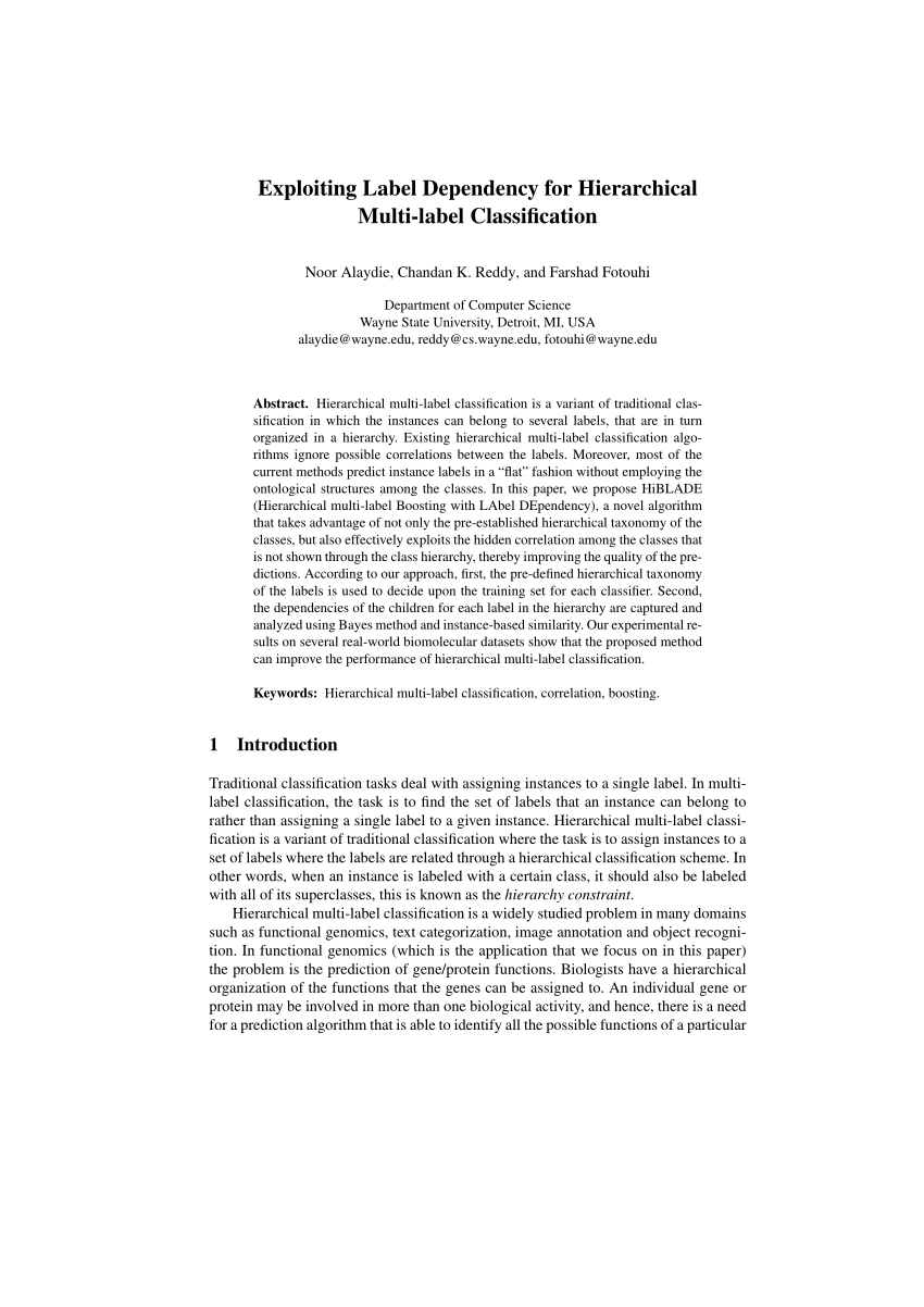 Pdf Exploiting Label Dependency For Hierarchical Multi Label Classification