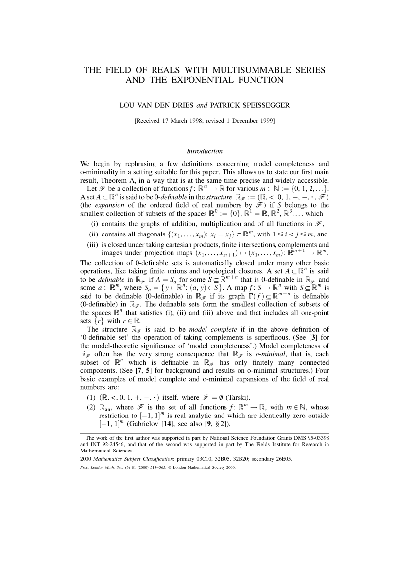 Pdf The Field Of Reals With Multisummable Series And The Exponential Function