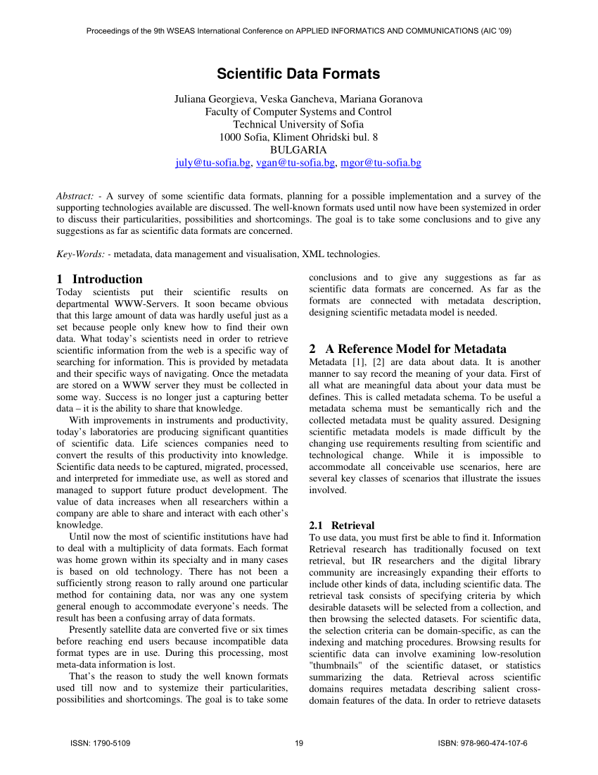 (PDF) Scientific data formats