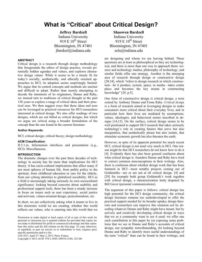 Pdf What Is Critical About Critical Design