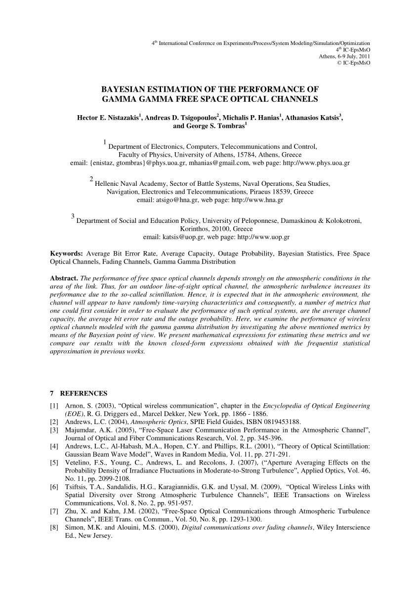 PDF) Bayesian Estimation of the Performance of Gamma Gamma Free 