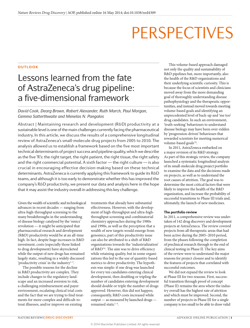 Pdf Lessons Learned From The Fate Of Astrazeneca S Drug Pipeline A Five Dimensional Framework