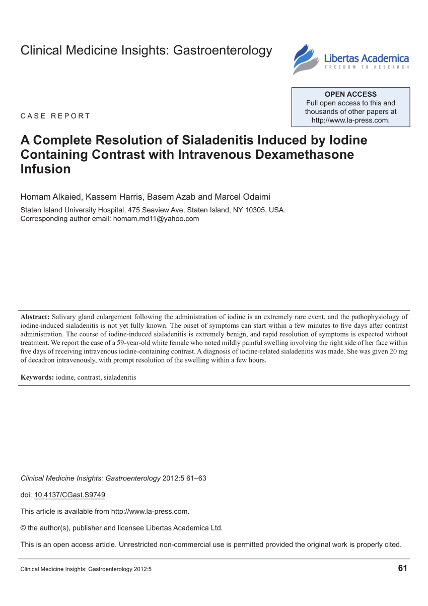 Pdf A Complete Resolution Of Sialadenitis Induced By Iodine
