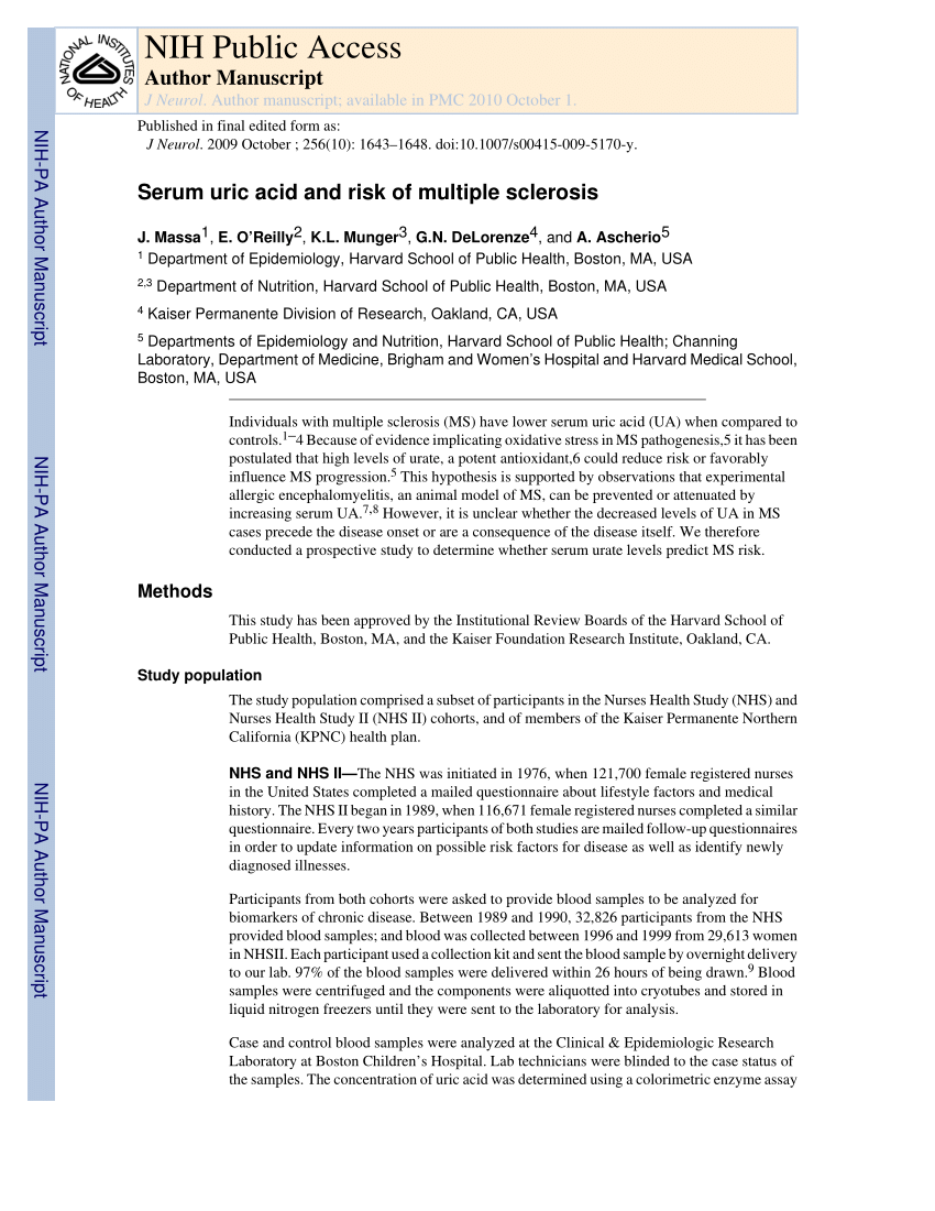 Pdf Serum Uric Acid And Risk Of Multiple Sclerosis