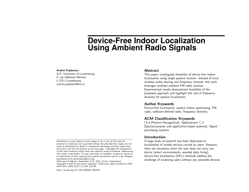 PDF) Device-free indoor localization using ambient radio signals