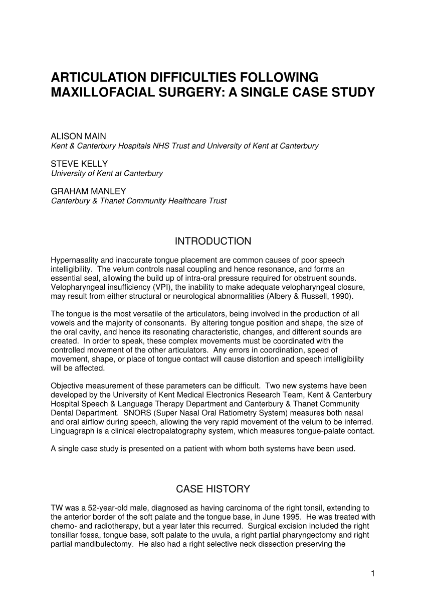 (PDF) ARTICULATION DIFFICULTIES FOLLOWING MAXILLOFACIAL SURGERY A