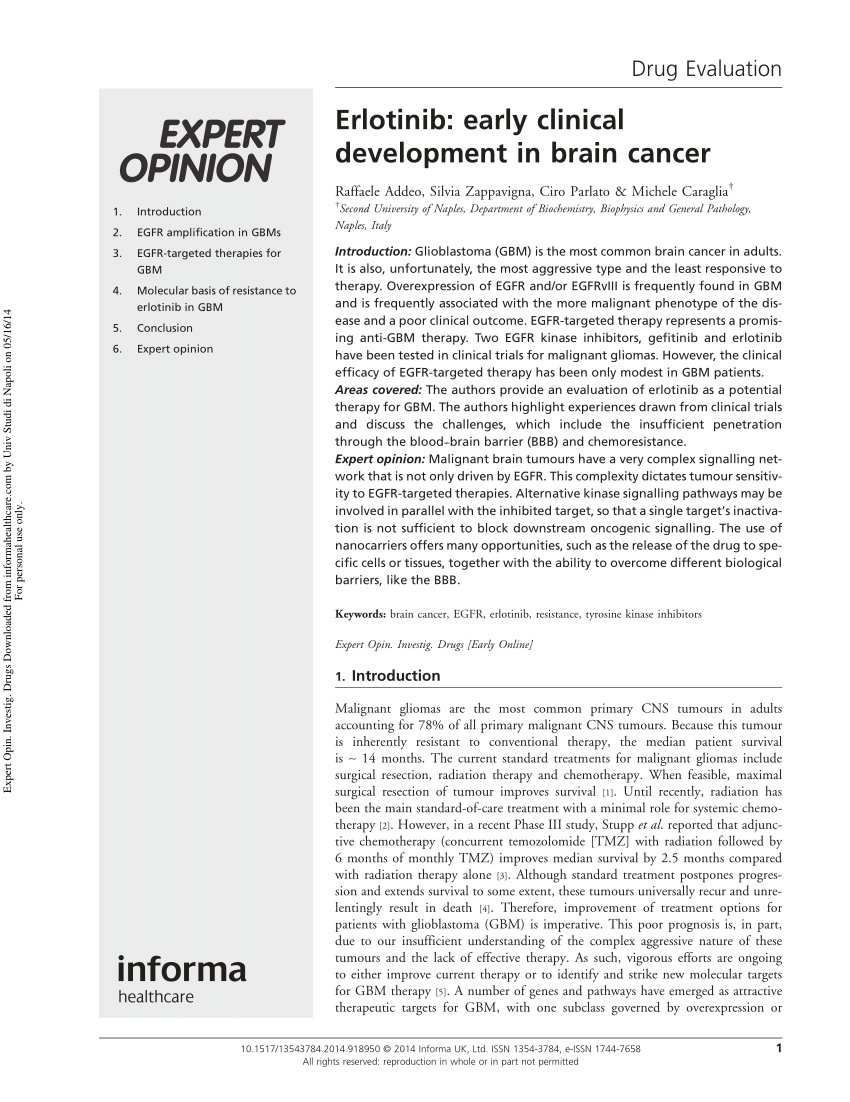(PDF) Erlotinib: Early clinical development in brain cancer