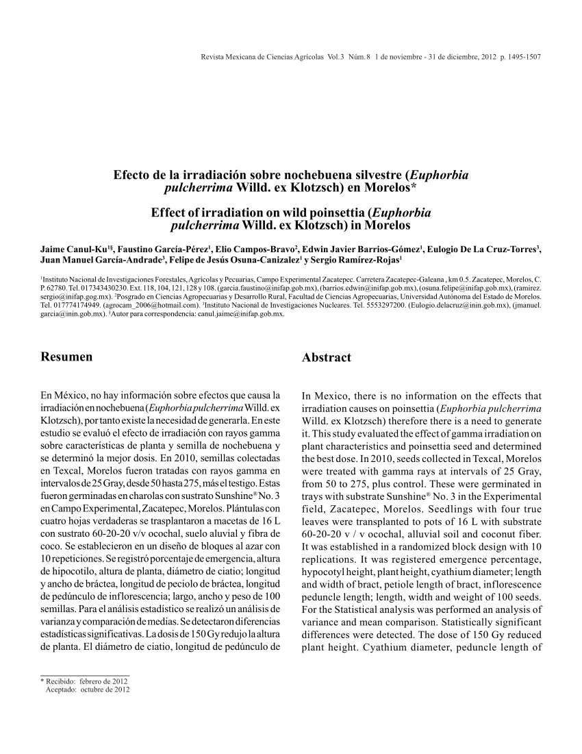 PDF) Efecto de la irradiación sobre nochebuena silvestre (Euphorbia  pulcherrima Willd. ex Klotzsch) en Morelos