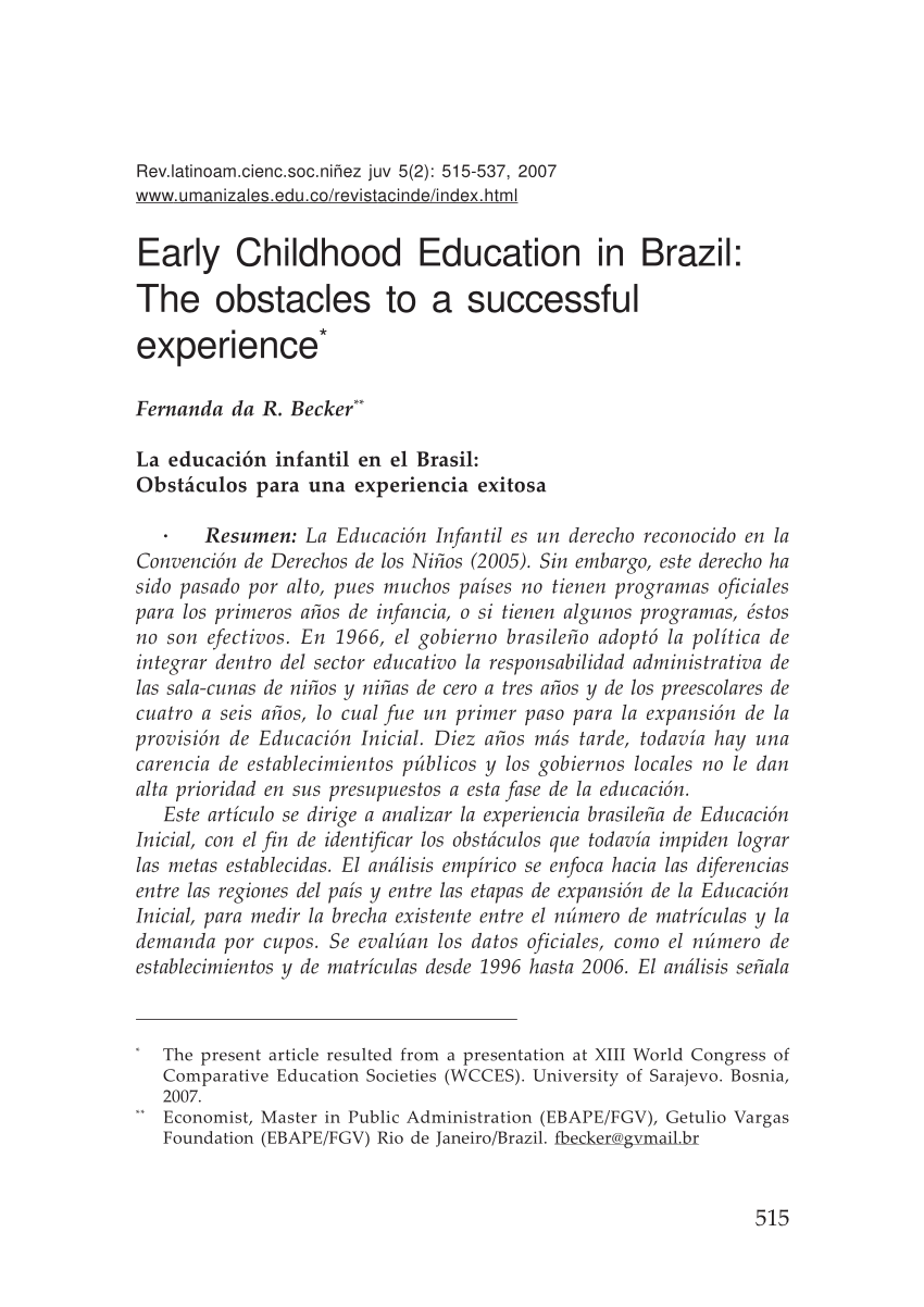 Policy review report: early childhood care and education in Brazil